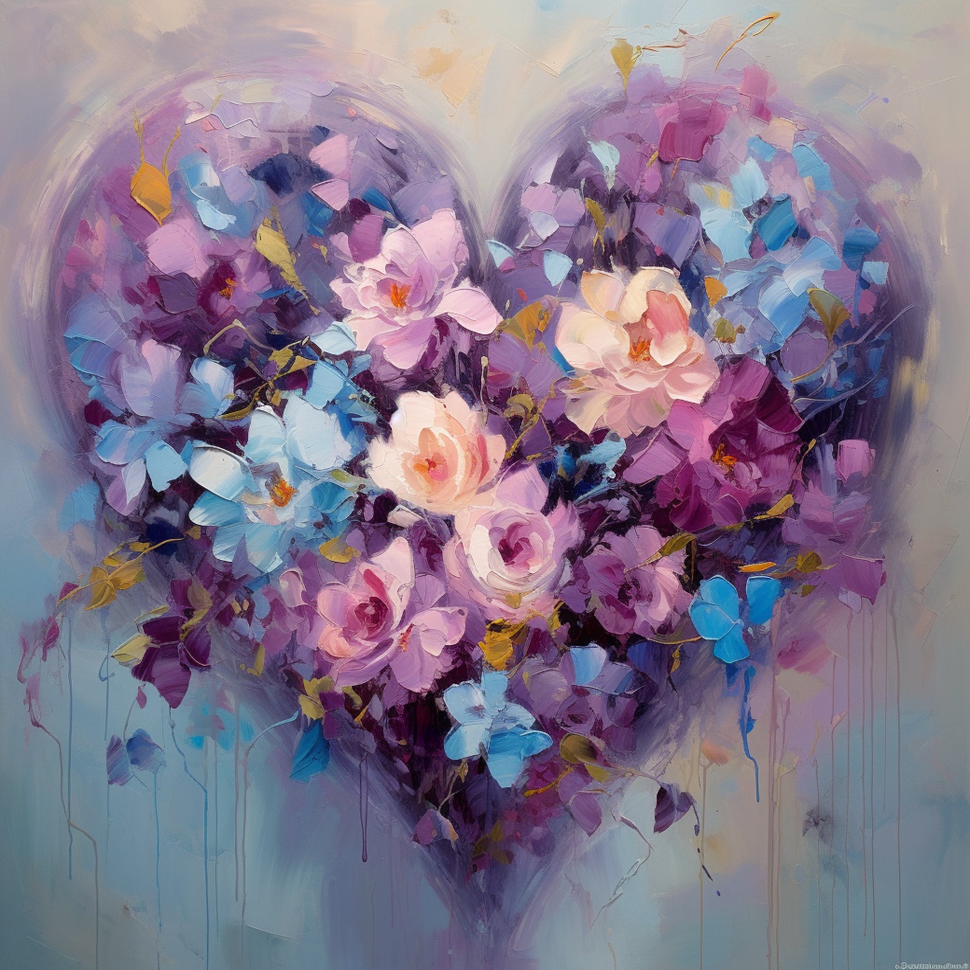 Heart Flower Oil Painting Wall Art